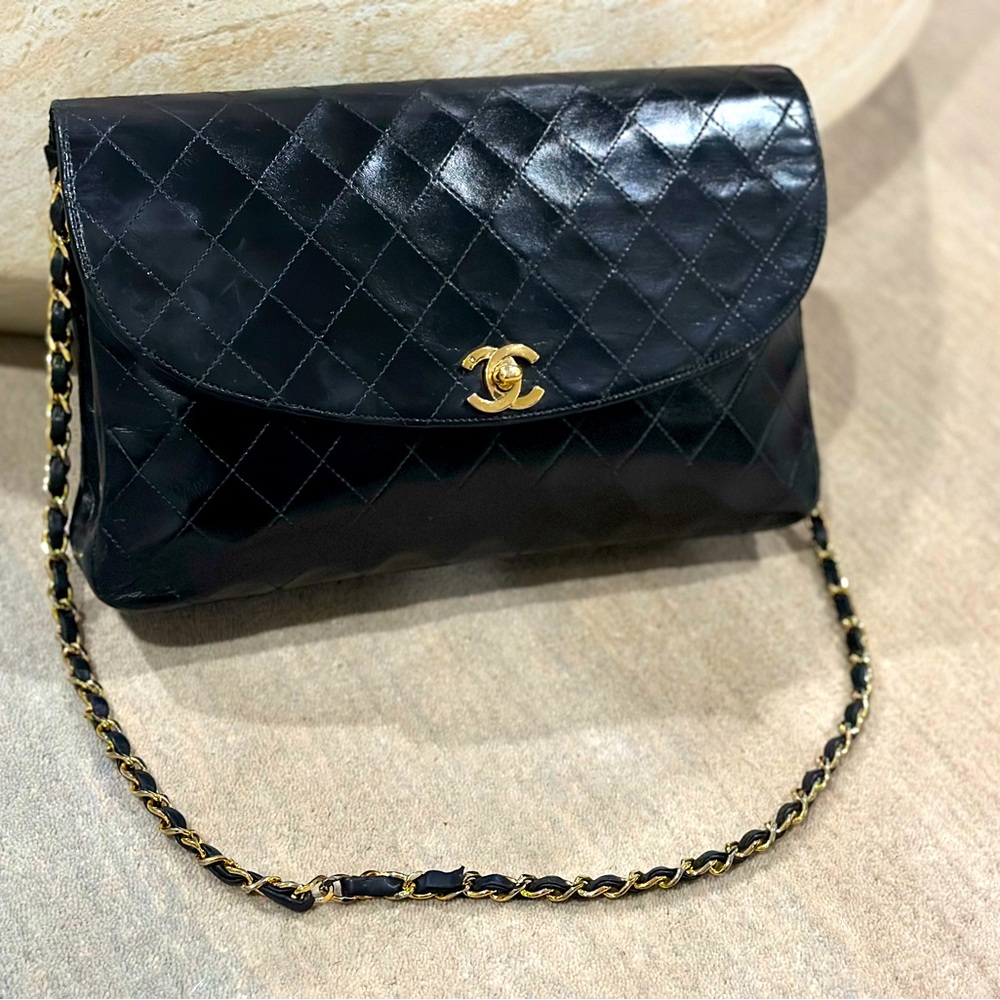 SOLD Large CHANEL Matelasse Coco Mark Shoulder Bag Chain Black  GHW Turnlock